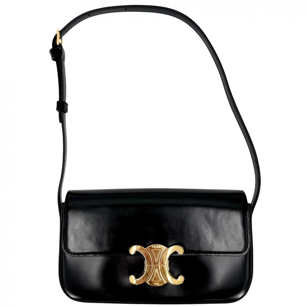 CELINE セリーヌ ショルダーバッグ トリオンフ クロード ミニバッグ 肩掛け レザー ブラック 黒 ゴールド金具 レディース【中古品】