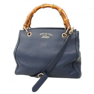 【6fa0623-k】グッチ ハンドバッグ バンブー 336032 レザー ブルー シャンパンゴールド金具 2wayバッグ【中古】レディース