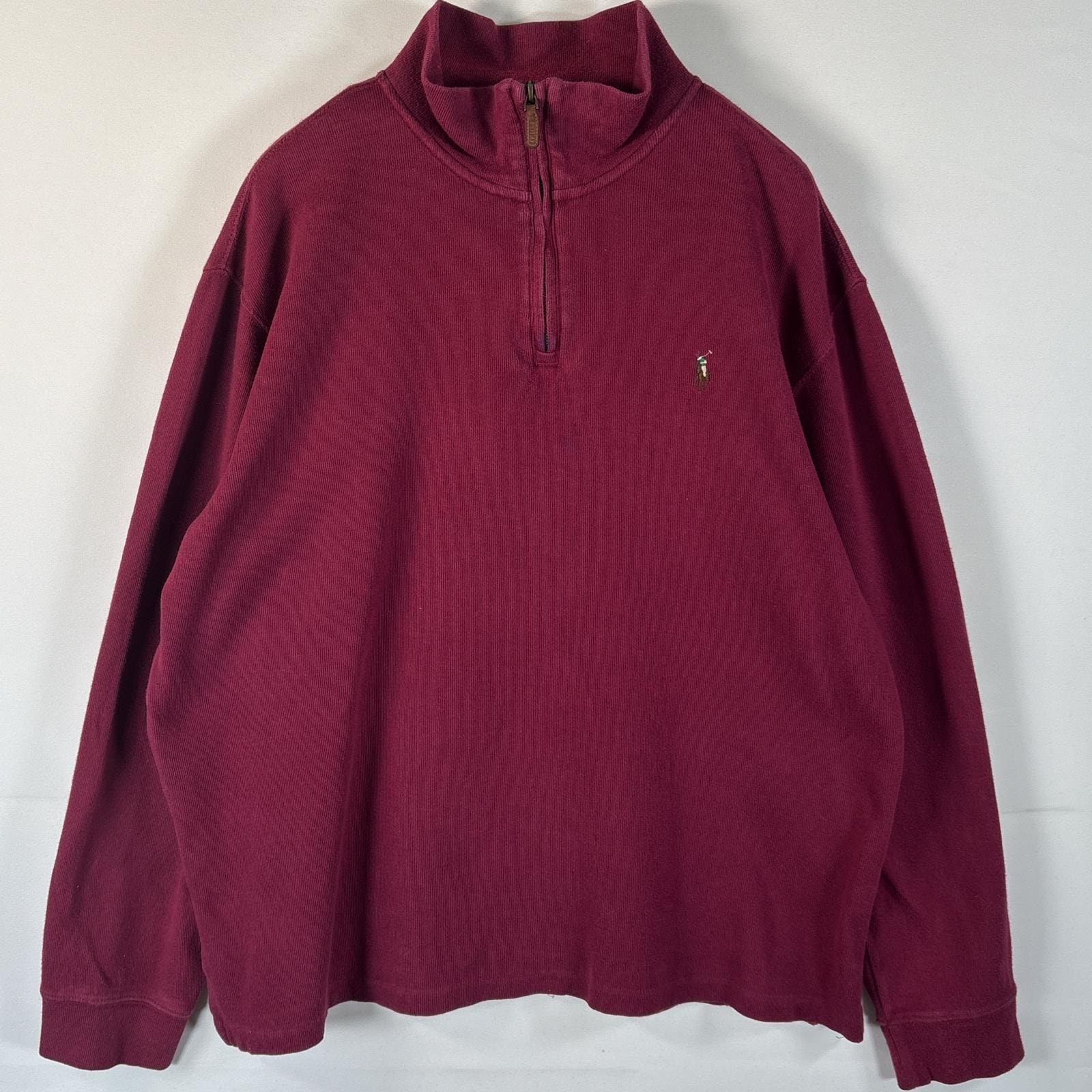 古着 ポロ・ラルフローレン POLO RALPH LAUREN スウェット ハーフジップ ワンポイント 大きいサイズ カラーポニー ニット  XL バーガンディ メンズ