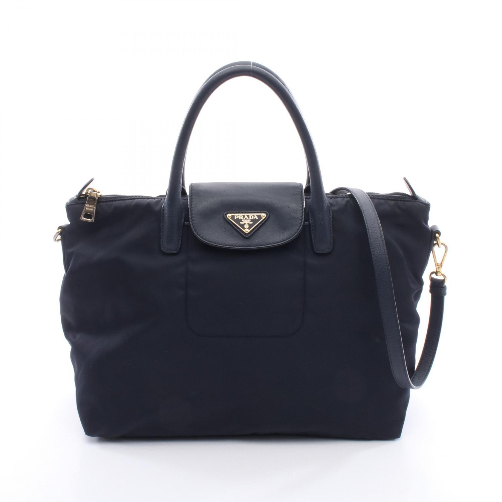 プラダ PRADA 2WAY ハンドバッグ バッグ ナイロン サフィアーノレザー レディース ネイビー系 【中古】