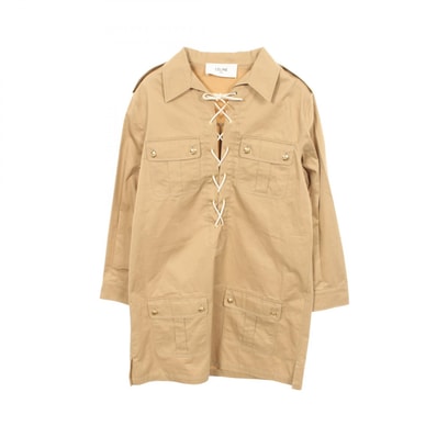 セリーヌ CELINE サファリ ミニドレス ワンピース 衣料品 トップス コットン レディース ベージュ系 2Z490219I 【中古】