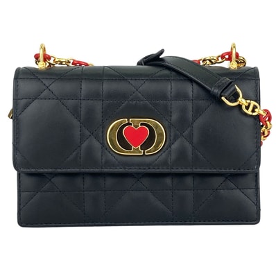 Christian Dior クリスチャンディオール MISS CARO ミス カロ マイクロカナージュ ショルダーバッグ S5169UDAX ラムスキン ブラック レディース【中古】