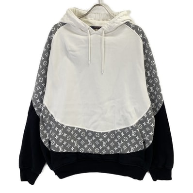 ルイヴィトン 20SS 1A5VHW ホワイト×ブラック モノグラム サークル カット フーディーパーカー XXL