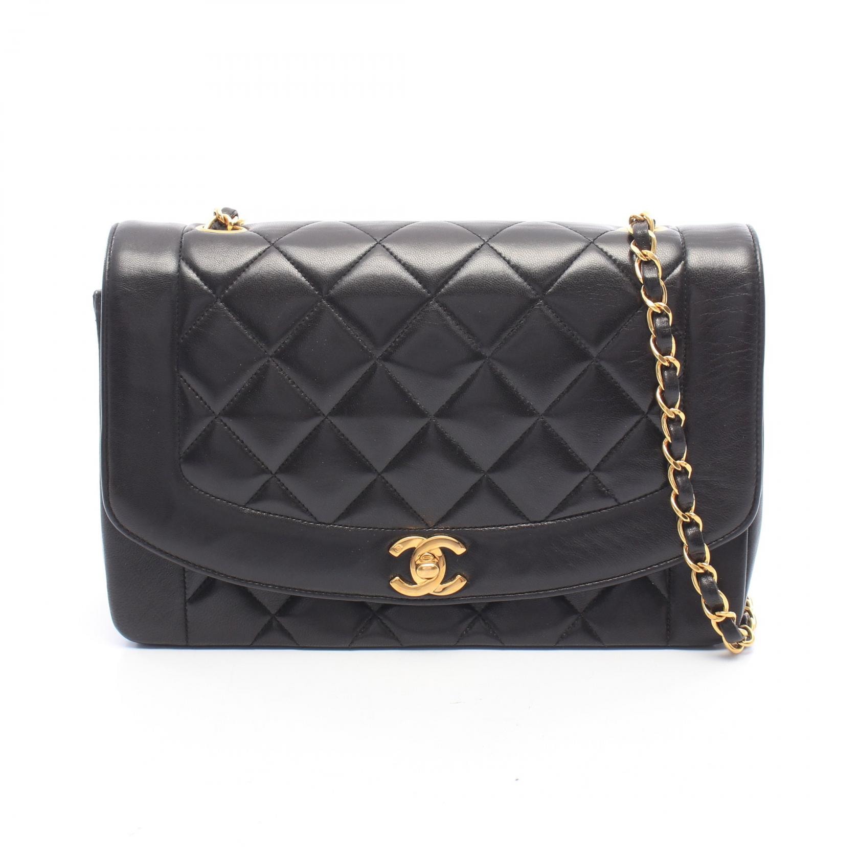 シャネル CHANEL マトラッセ ダイアナフラップ ショルダーバッグ バッグ ラムスキン(羊革) レディース ブラック系 A01165 【中古】