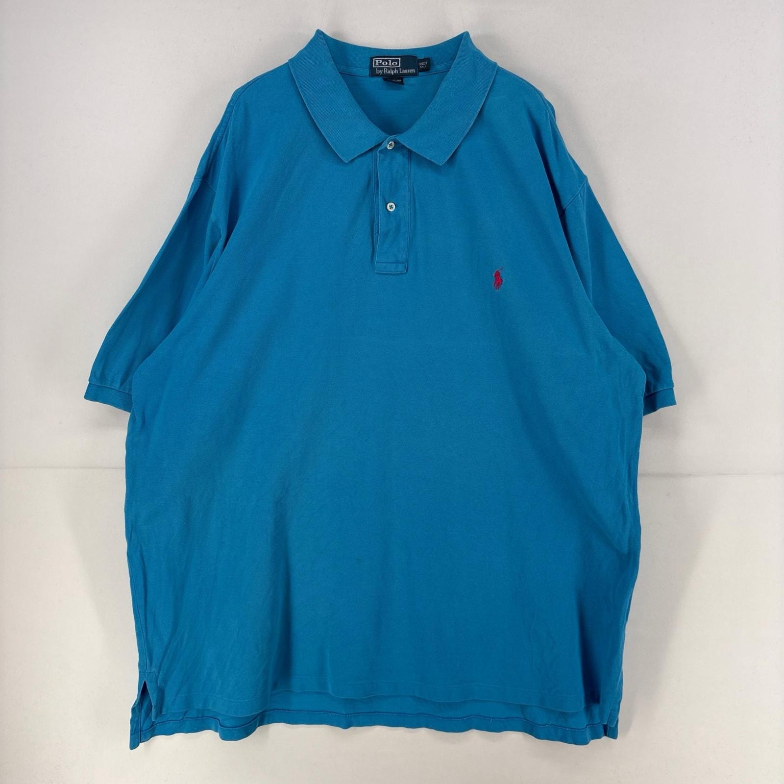 古着 ポロバイラルフローレン Polo by Ralph Lauren ポロシャツ ワンポイント ロゴ 半袖 刺繍 大きいサイズ 鹿子 3XL  水色 メンズ