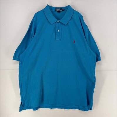 古着 ポロバイラルフローレン Polo by Ralph Lauren ポロシャツ ワンポイント ロゴ 半袖 刺繍 大きいサイズ 鹿子 3XL 水色 メンズ