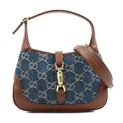 グッチ GUCCI ハンドバッグ ショルダーバッグ ジャッキー 1961 ミニバッグ デニム/レザー インディゴブルー/ブラウン ゴールド レディース 637092【中古】 e61681a
