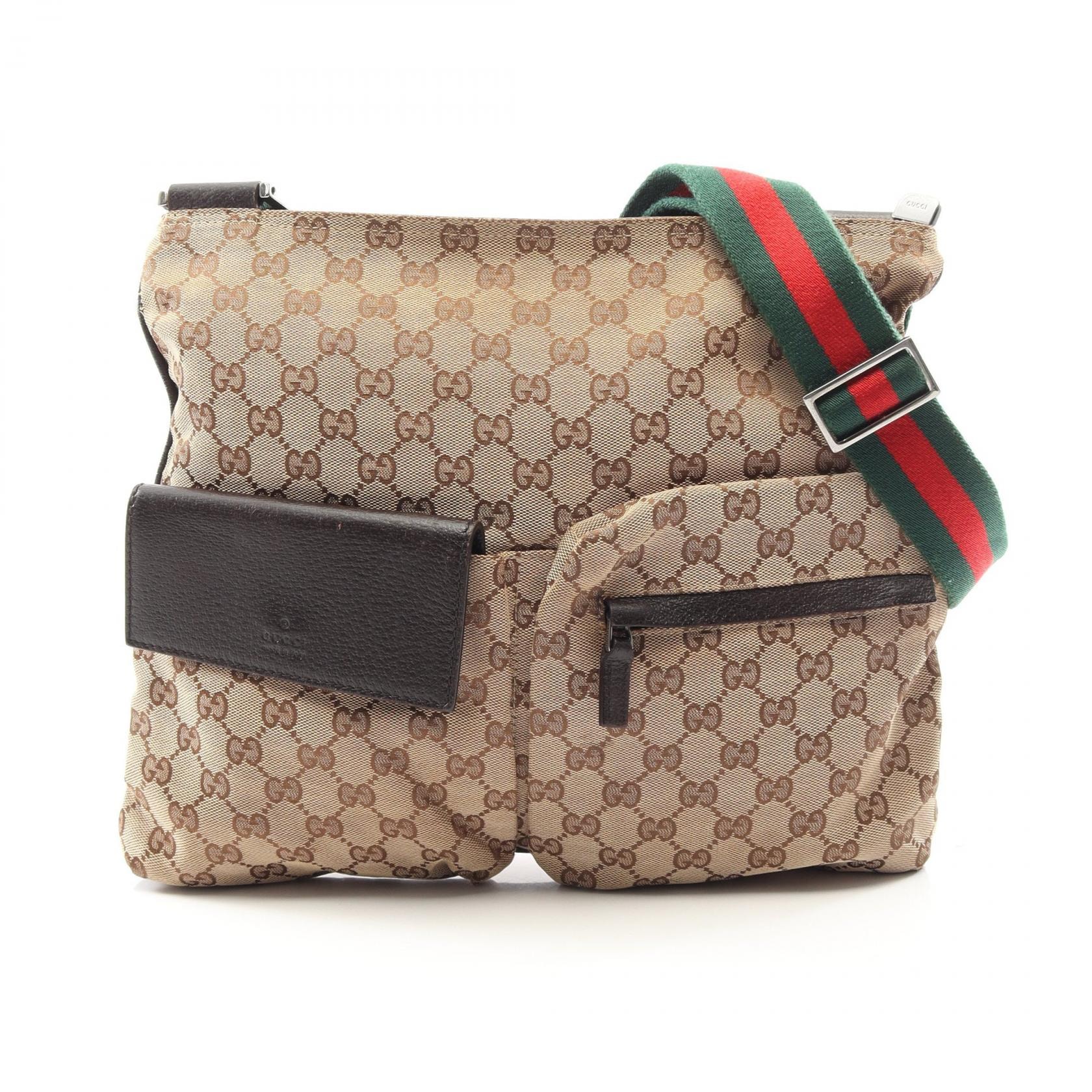 グッチ GUCCI GGキャンバス シェリーライン ショルダーバッグ バッグ キャンバス レザー メンズ レディース ベージュ系 / ブラウン系 / マルチカラー 169937 【中古】