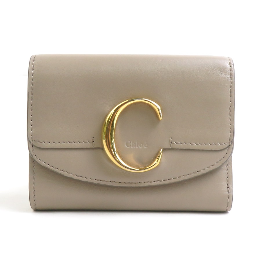 クロエ Chloe 二つ折り財布 レザー ベージュ レディース【中古】 h32070a