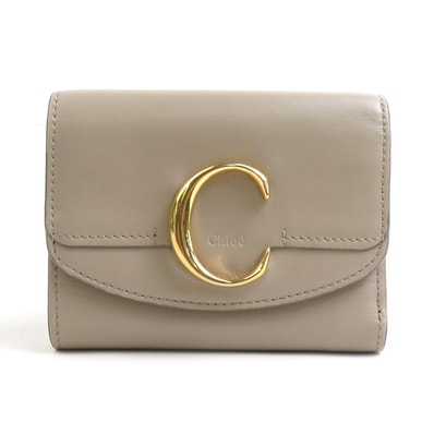 クロエ Chloe 二つ折り財布 レザー ベージュ レディース【中古】 h32070a