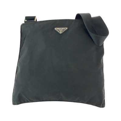 美品 PRADA プラダ テスート 三角ロゴプレート ブラック 黒 シルバー金具 ナイロン ショルダーバッグ メッセンジャーバッグ 503721 【中古】