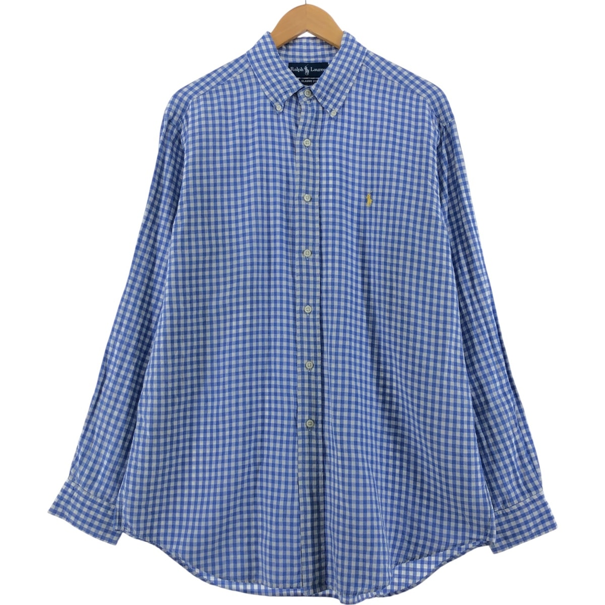 古着 ラルフローレン Ralph Lauren CLASSIC FIT ギンガムチェック 長袖 シルク×リネン ボタンダウンシャツ メンズL相当/eaa531162