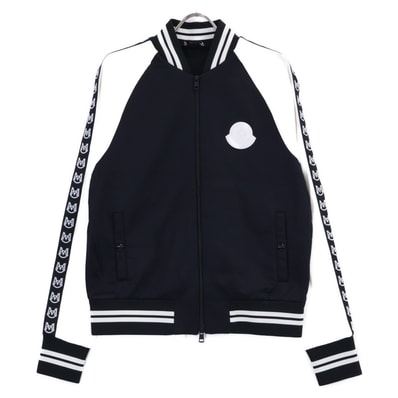 モンクレール 20年製 ブラック×ホワイト MAGLIA CARDIGAN ロゴスリーブ トラックジャケット M