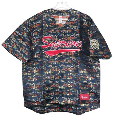 Supreme Floral Jacquard Baseball Jersey "Navy"