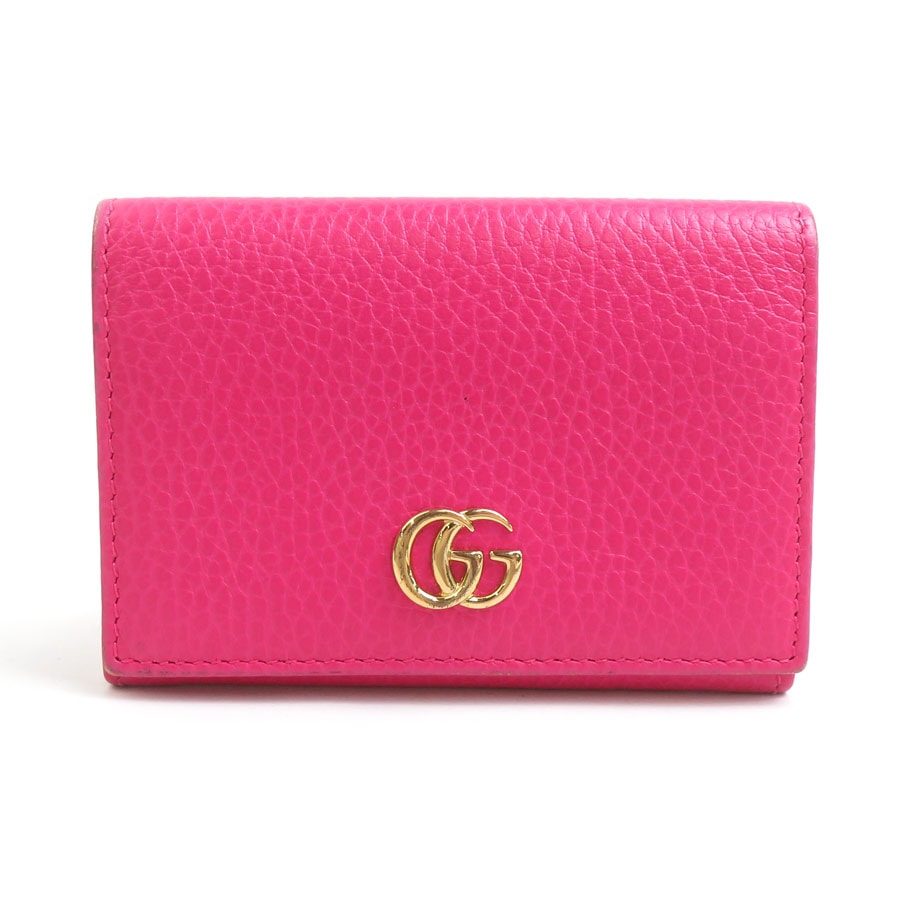 グッチ GUCCI カードケース GGマーモント レザー ピンク レディース 474748【中古】 r11350b