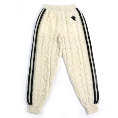 GUCCI Trefoil Mohair Three Stripe Knit Pants "Ivory/Black"