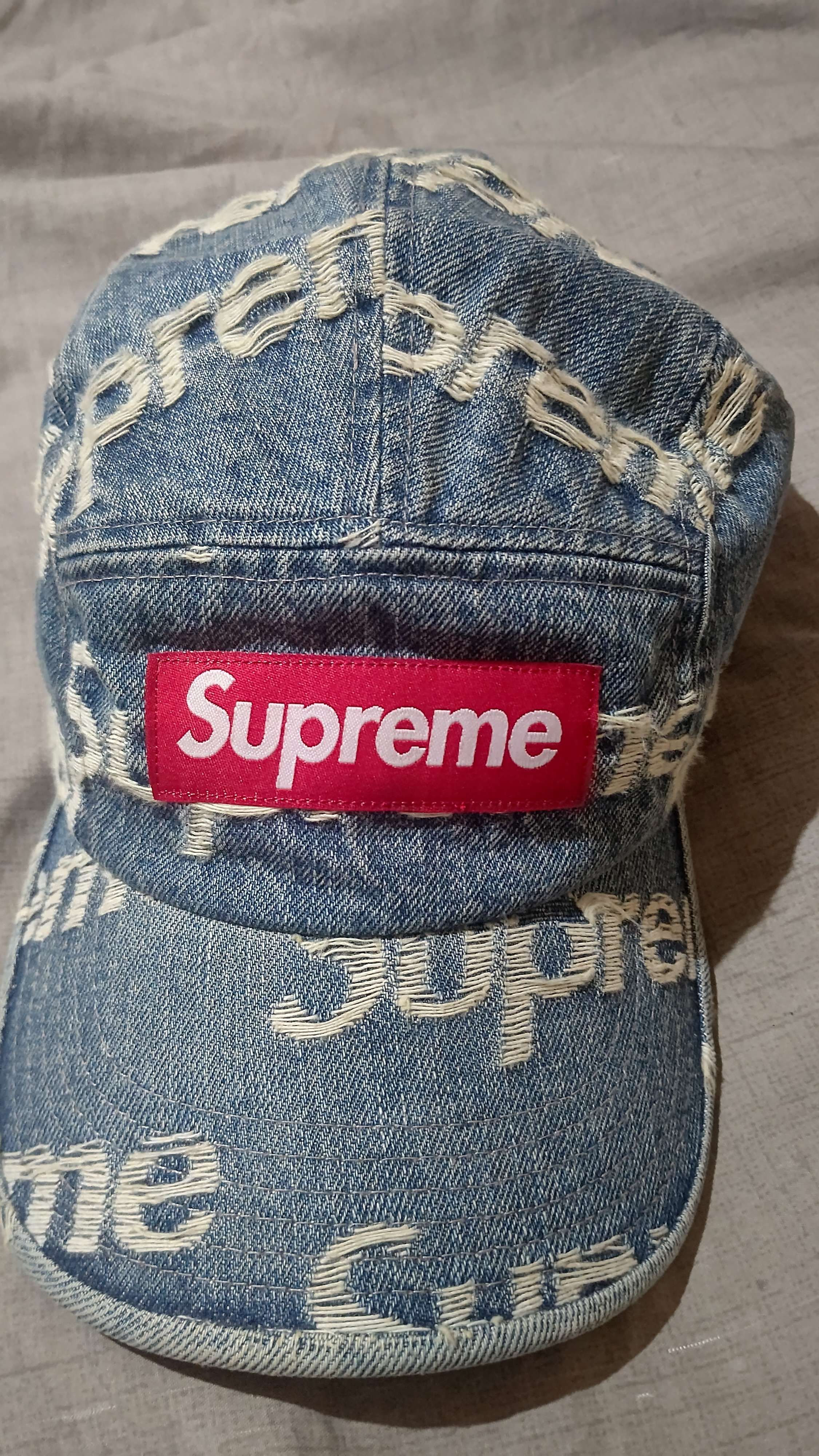 Supreme Frayed Logos Denim Camp Cap "Blue"