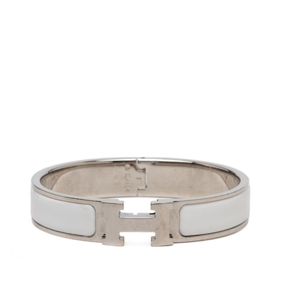エルメス クリックH PM ブレスレット バングル シルバー ホワイト メタル エナメル レディース HERMES 【中古】