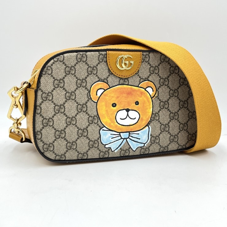 GUCCI(グッチ)KAI×GUCCI テディベア GGスプリーム ショルダーバッグ クロスボディバッグ イエロー 574886 325040【中古】