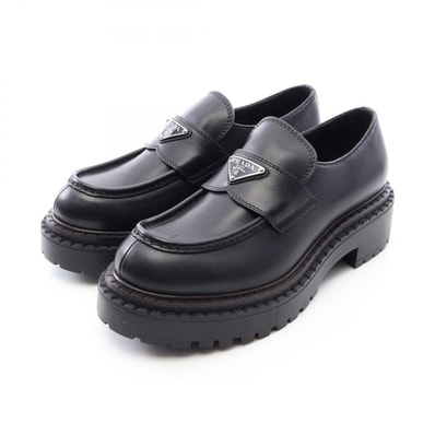 プラダ PRADA トライアングルロゴ ローファー 靴 レザー メンズ ブラック系 【中古】