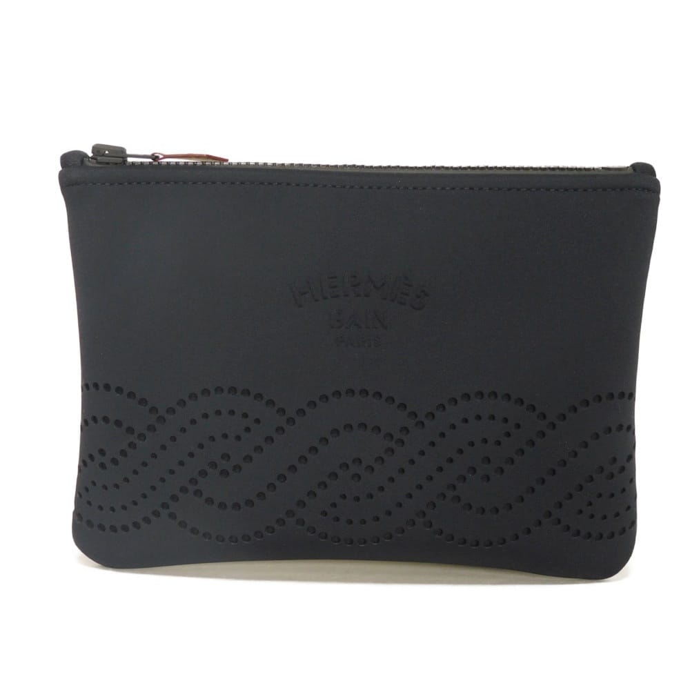 HERMES エルメス ネオバン トルサド マリン PM 美品 ナイロン ロゴ エンボス  ロープ パンチング クラッチバッグ セカンドバッグ フローランスマンリク ブラック ポーチ H104894M