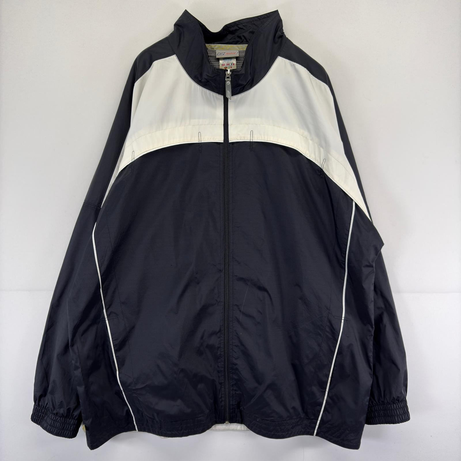 古着 リーボック Reebok ジャケット フルジップ メッシュライナー 大きいサイズ 2XL  ホワイト ツートン メンズ