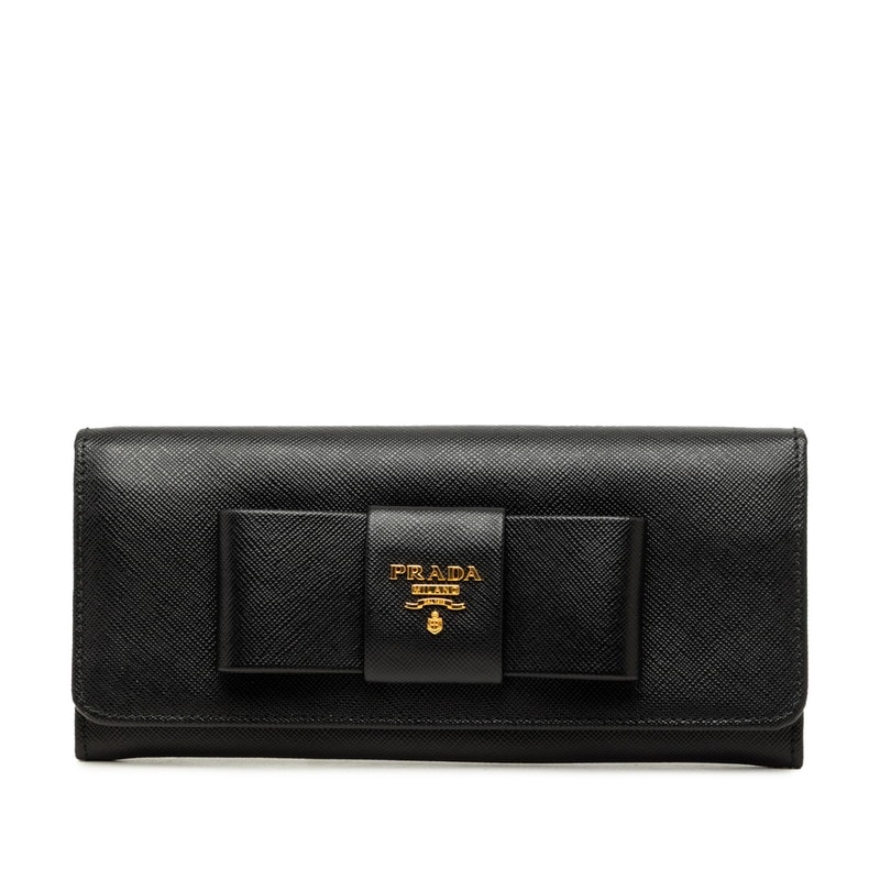 プラダ リボン 長財布 1M1132 ブラック サフィアーノレザー レディース PRADA 【中古】