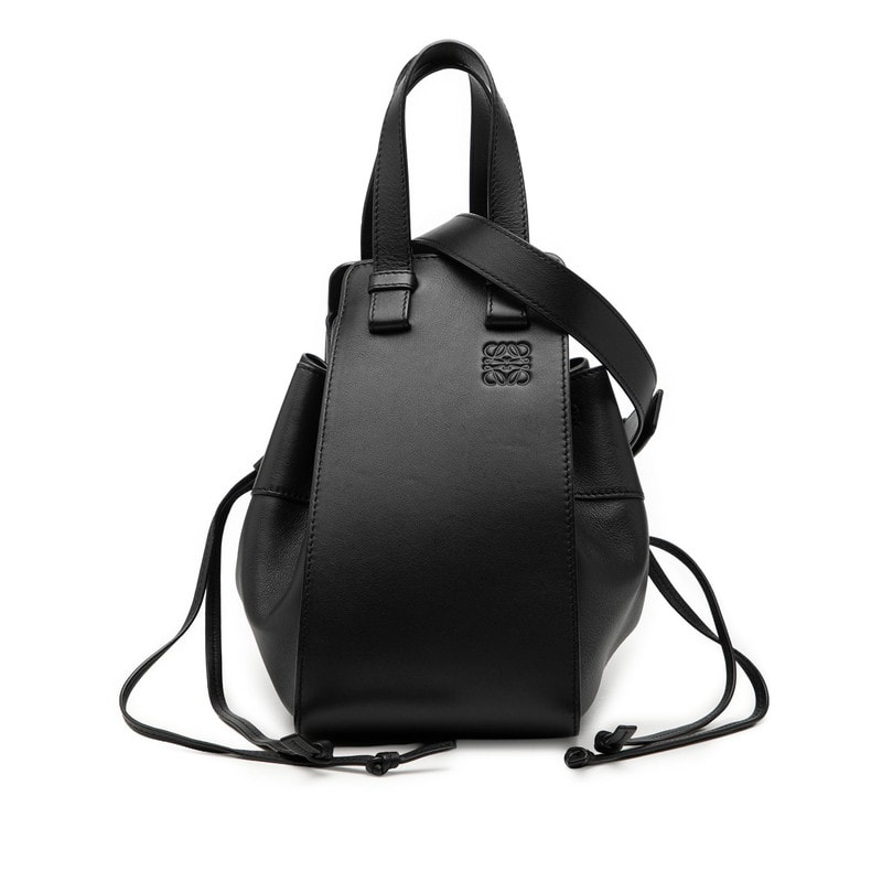 ロエベ アナグラム ハンモック スモール ハンドバッグ ショルダーバッグ ドローストリング 2WAY ブラック レザー レディース LOEWE 【中古】