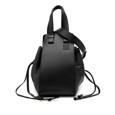 ロエベ アナグラム ハンモック スモール ハンドバッグ ショルダーバッグ ドローストリング 2WAY ブラック レザー レディース LOEWE 【中古】