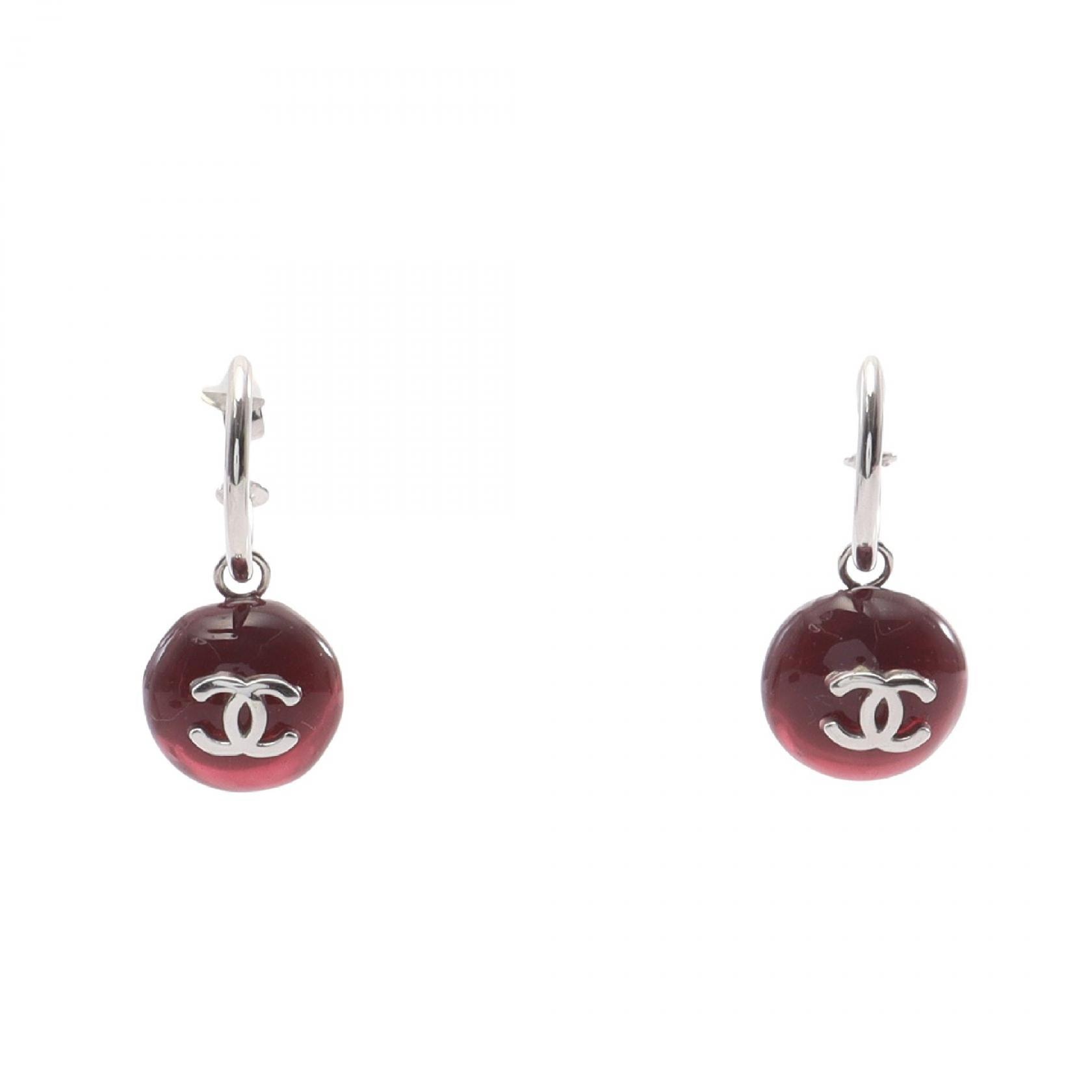 シャネル CHANEL ココマーク フープ ピアス ジュエリー メッキ / プラスチック レディース シルバー系 / ボルドー系 【中古】