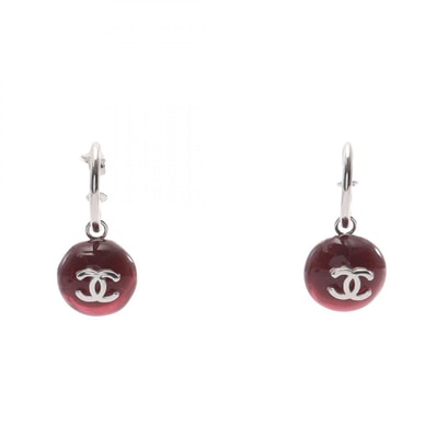 シャネル CHANEL ココマーク フープ ピアス ジュエリー メッキ / プラスチック レディース シルバー系 / ボルドー系 【中古】