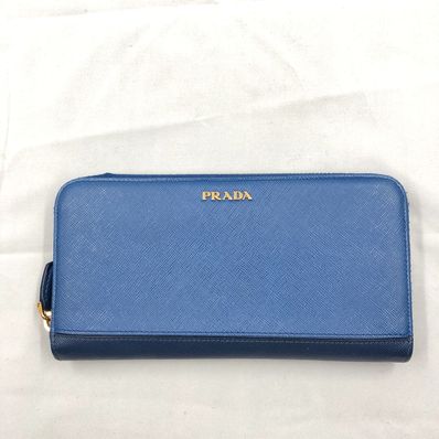PRADA Saffiano Stripe Wallet "Blue"