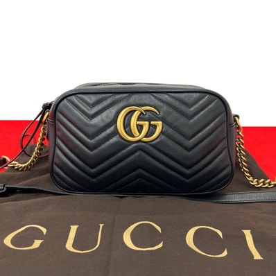 GUCCI グッチ GGマーモント ロゴ 金具 キルティング レザー ショルダーバッグ ブラック
91143