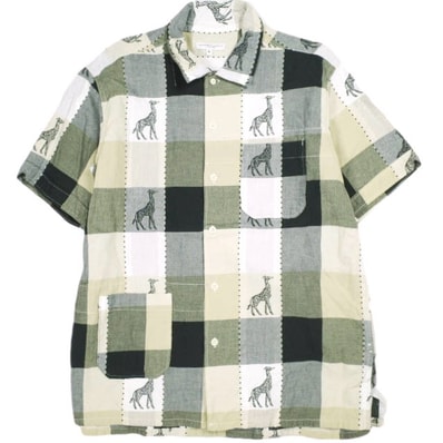 Engineered Garments エンジニアードガーメンツ アメリカ製 Camp Shirt - Cotton Giraffe Jacquard キャンプシャツ コットンジラフジャガード S Beige/Black 半袖 トップス g25239