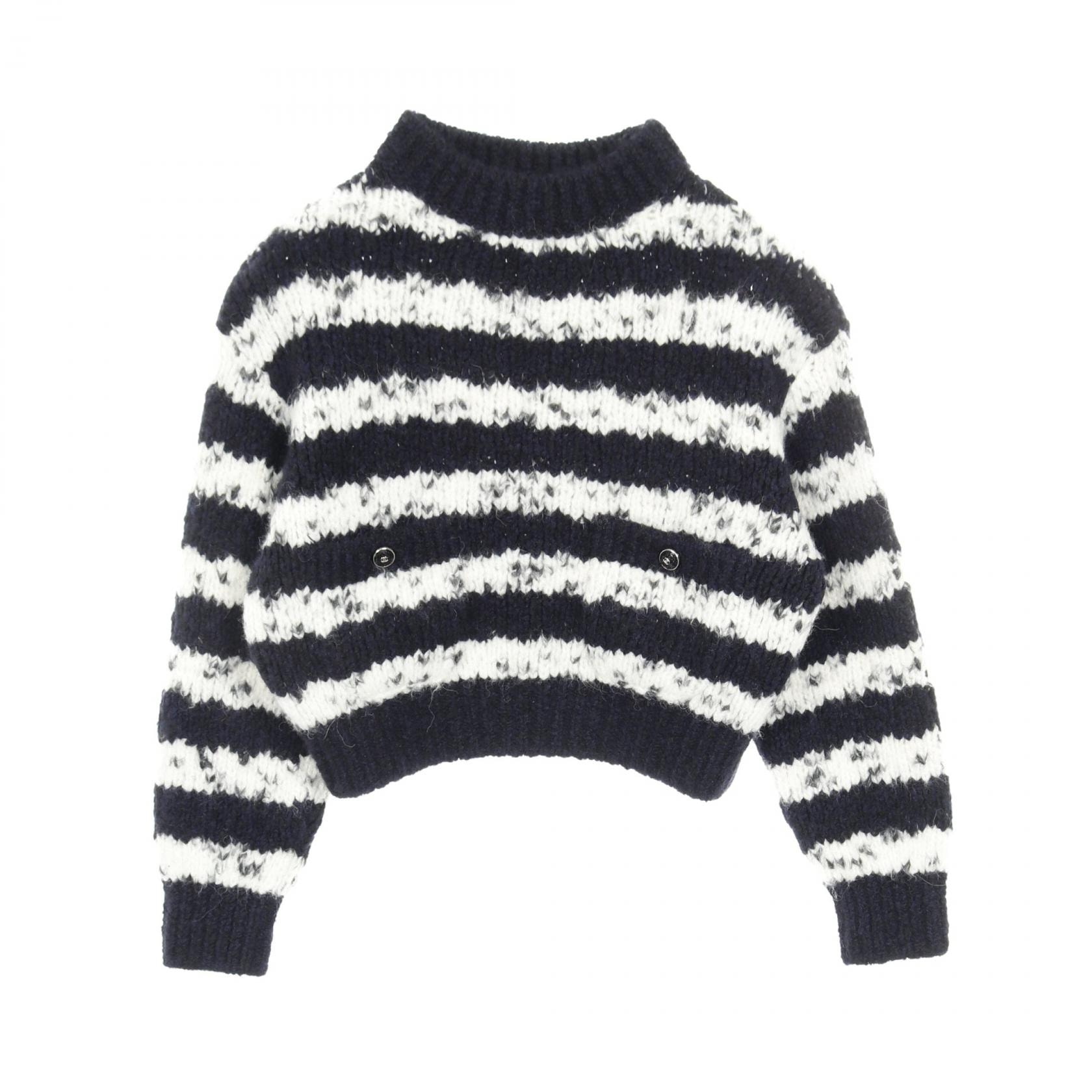 シャネル CHANEL ココマークボタン ニット 衣料品 トップス カシミヤ ウール レディース ネイビー系 / ホワイト系 P71458K10270 【中古】