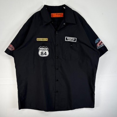 古着 レッドキャップ RED KAP 半袖 半袖シャツ 両面 袖 ワーク 胸ポケ 企業 大きいサイズ XL ブラック プリント メンズ