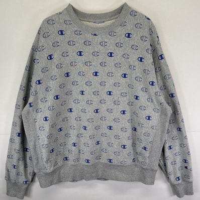 古着 チャンピオン Champion スウェット リバースウィーブ 大きいサイズ トレーナー クルーネック プルオーバー グレー 総柄 メンズ