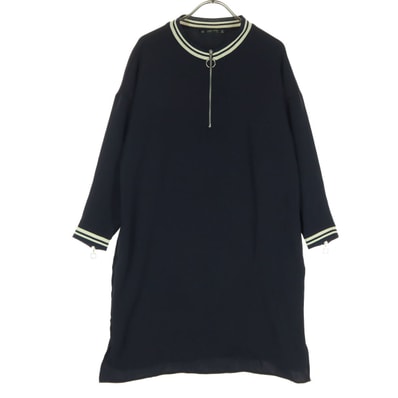 美品 ZARA BASIC ザラベーシック 長袖 ハーフジップ 膝丈ワンピース XS ブラック