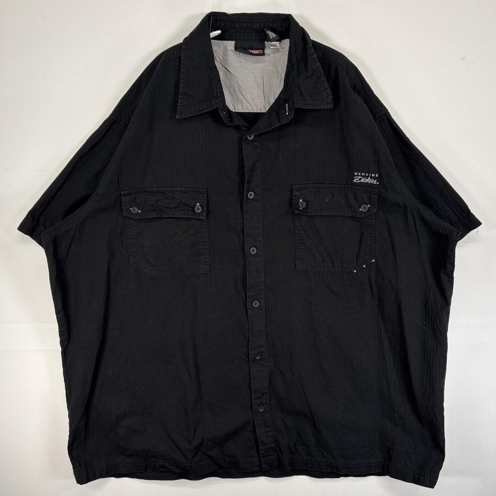 古着 ディッキーズ Dickies 半袖シャツ 大きいサイズ 肉厚 ワーク 作業着 フラップ ロゴ 刺繍 3XL ブラック 無地 メンズ