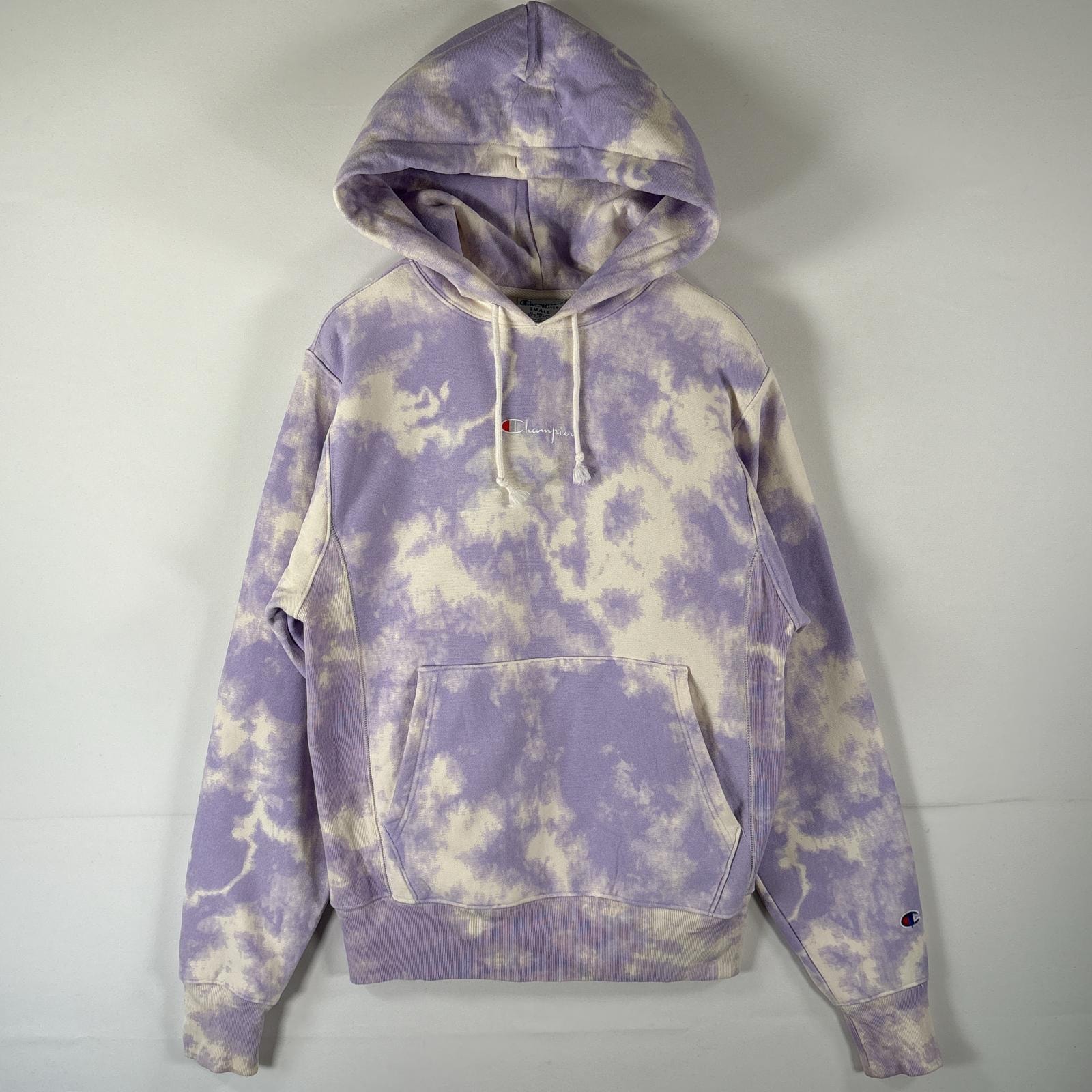 古着 チャンピオン Champion パーカー リバースウィーブ ワンポイントロゴ フーディ マフポケット スウェット SMALL  ホワイト タイダイ メンズ
