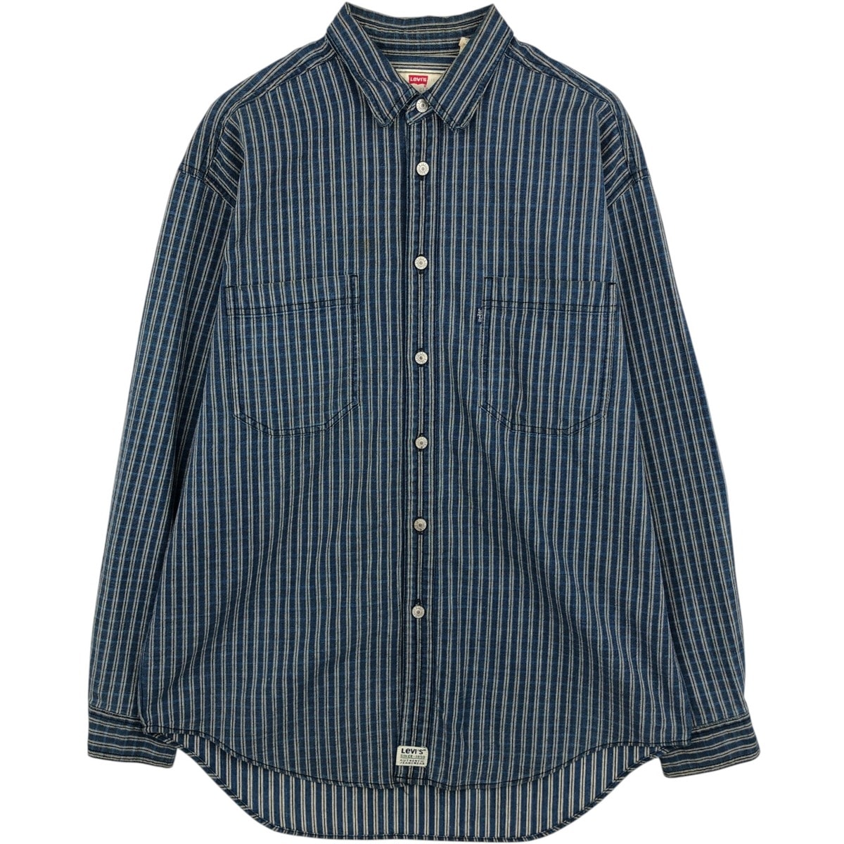 古着 90年代 リーバイス Levi's ストライプ柄 長袖 デニムシャツ メンズL相当 ヴィンテージ/eaa643513