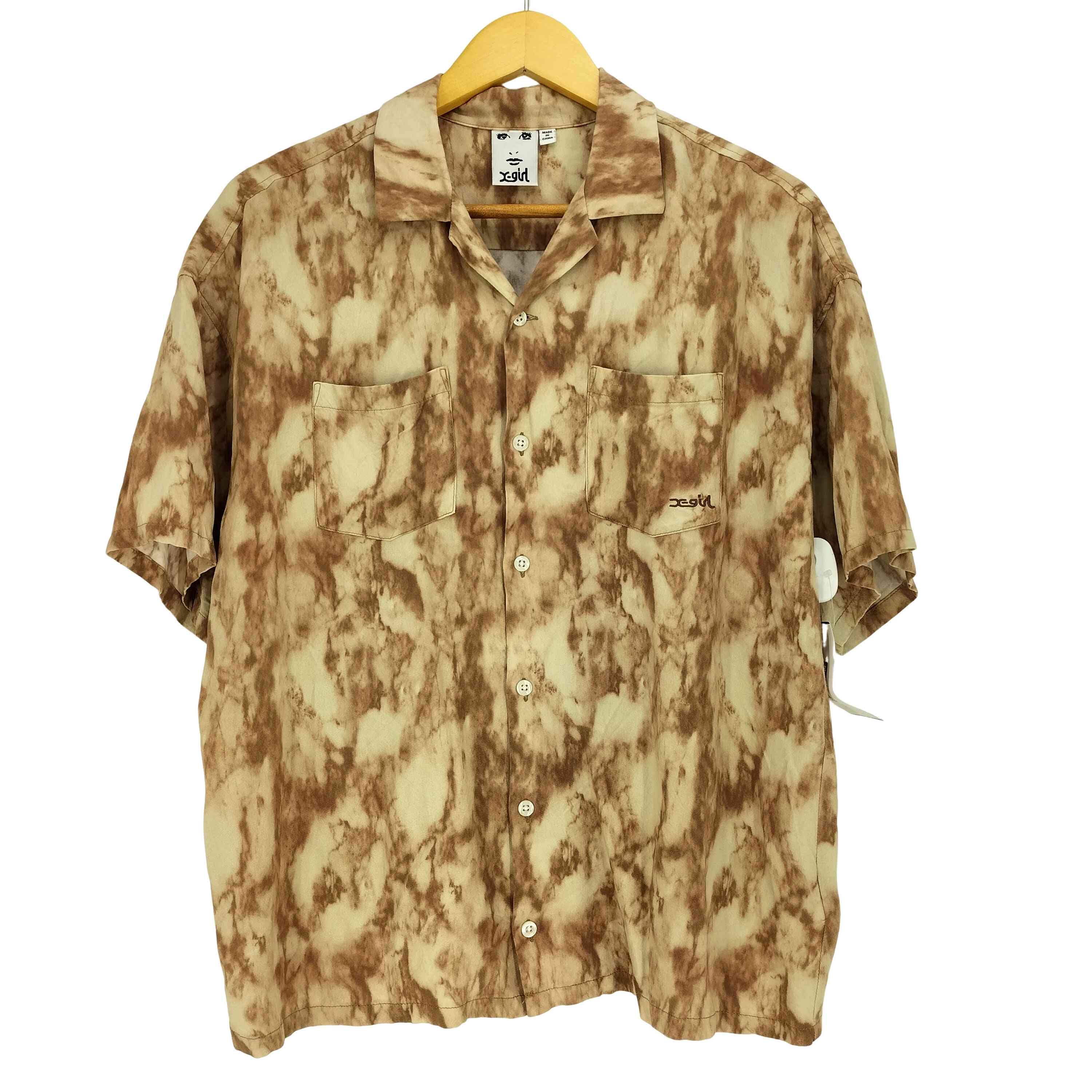 MARBLE PRINT OPEN COLLAR SHIRT【1143518858295】