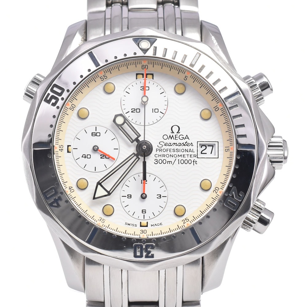 オメガ OMEGA 2598.20 シーマスター 300M クロノグラフ デイト ホワイト 自動巻き メンズ 良品 腕時計 H#148911