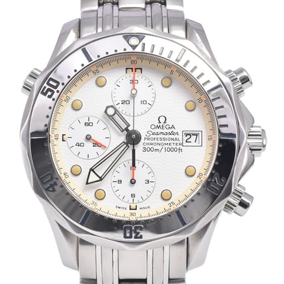 オメガ OMEGA 2598.20 シーマスター 300M クロノグラフ デイト ホワイト 自動巻き メンズ 良品 腕時計 H#148911
