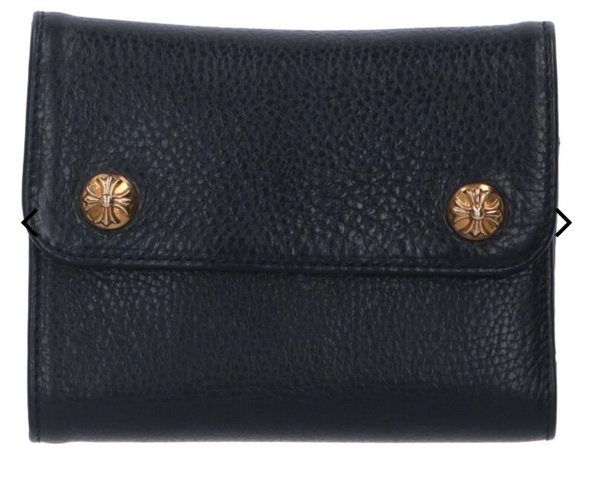Chrome Hearts Wave Mini Cross Ball Button Leather Wallet "Black/Yellow Gold"