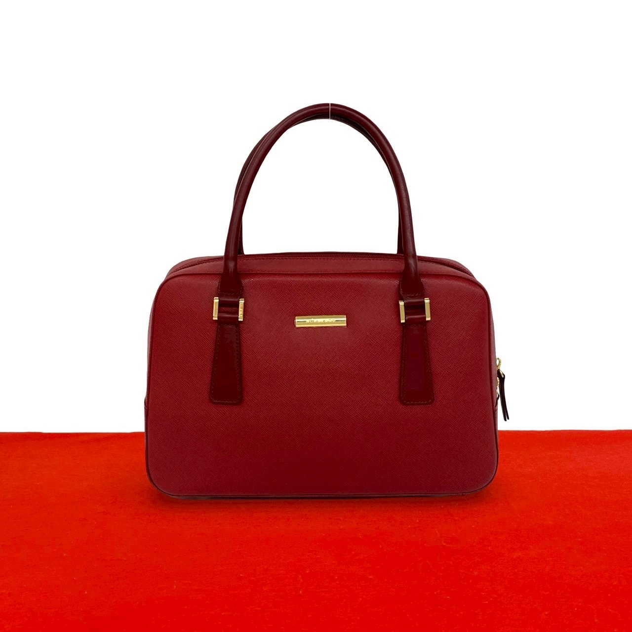 BURBERRY バーバリー ロゴ 金具 ノバチェック 柄 レザー ハンドバッグ レッド
 55702