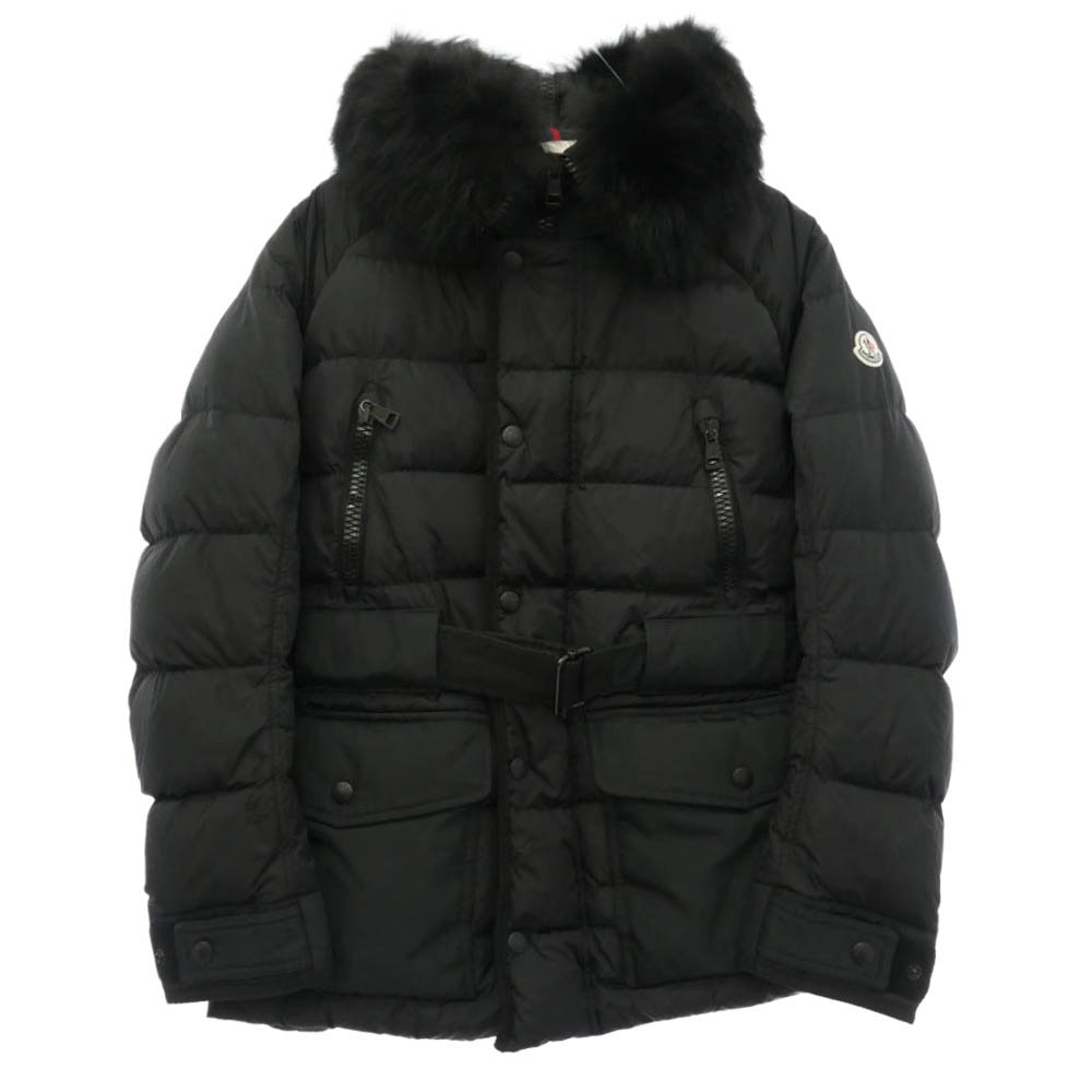 MONCLER モンクレール 420914180425 54155 DYLAN GIUBBOTTO DOWN JACKET ディラン ウエストベルト コヨーテファー ロゴパッチ ダブルジップ ダウンジャケット ダウンコート ブラック系 1【中古】