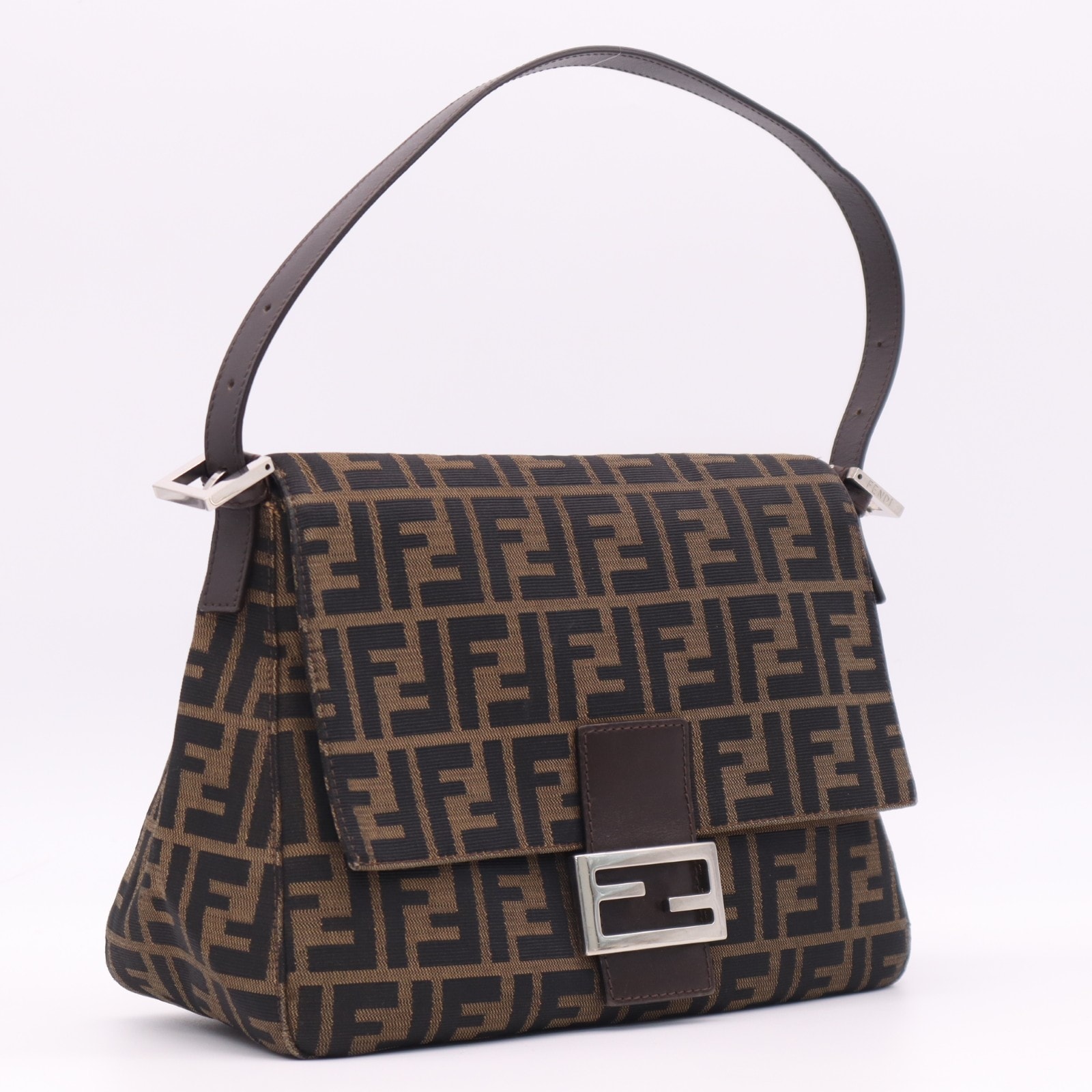 美品 FENDI フェンディ ズッカ マンマバケット ショルダーバッグ 26424 ショルダーバッグ ブラウン ベージュ キャンバス レザー レディース