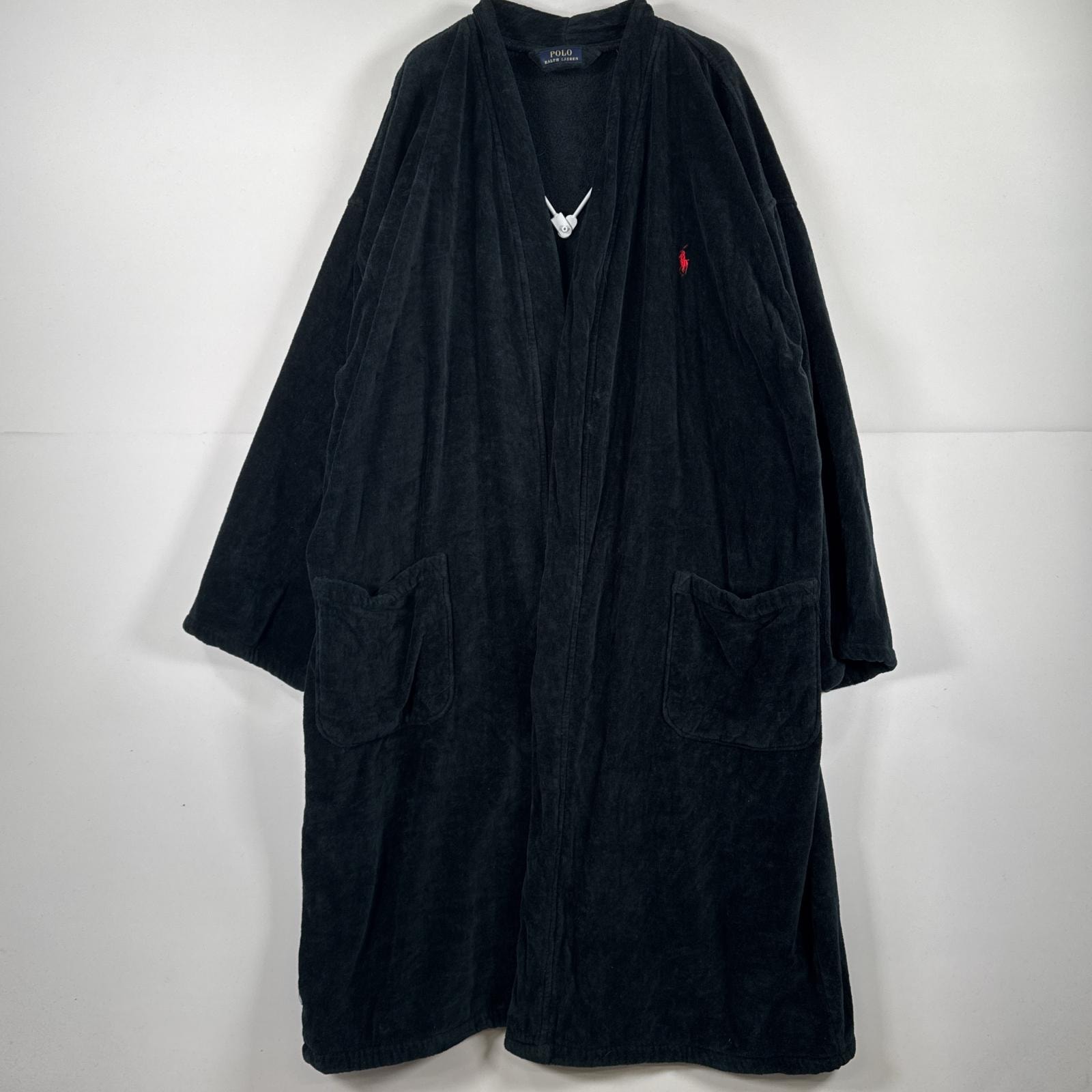 古着 ポロ・ラルフローレン POLO RALPH LAUREN ガウン・ルームローブコート バスローブ パイル タオル ロング L/XL  ブラック メンズ