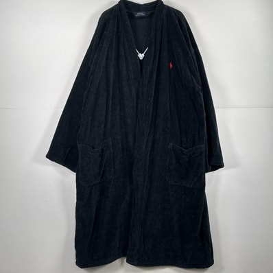 古着 ポロ・ラルフローレン POLO RALPH LAUREN ガウン・ルームローブコート バスローブ パイル タオル ロング L/XL ブラック メンズ